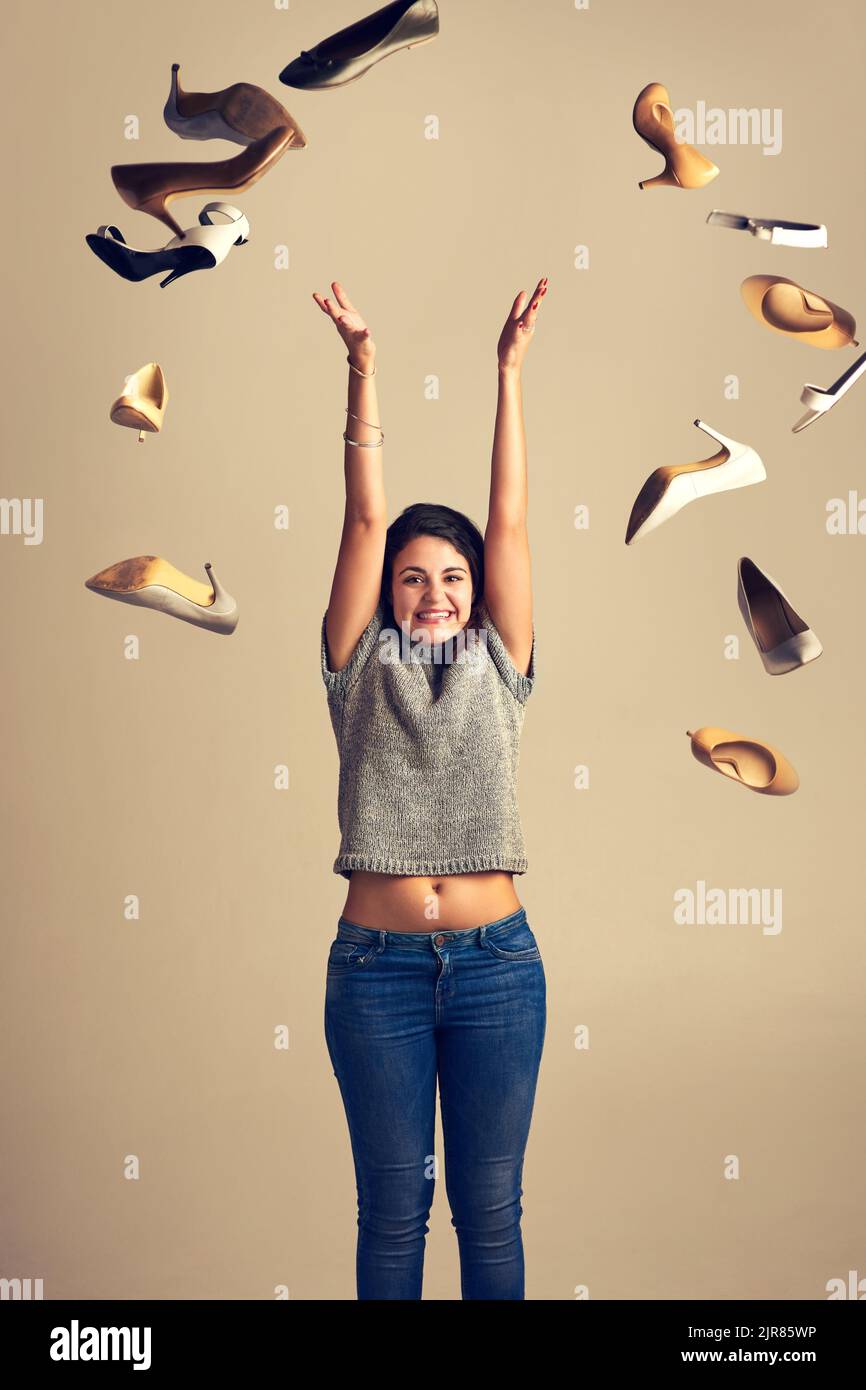Love is in the air and it looks like shoes. Studio shot of a joyful
