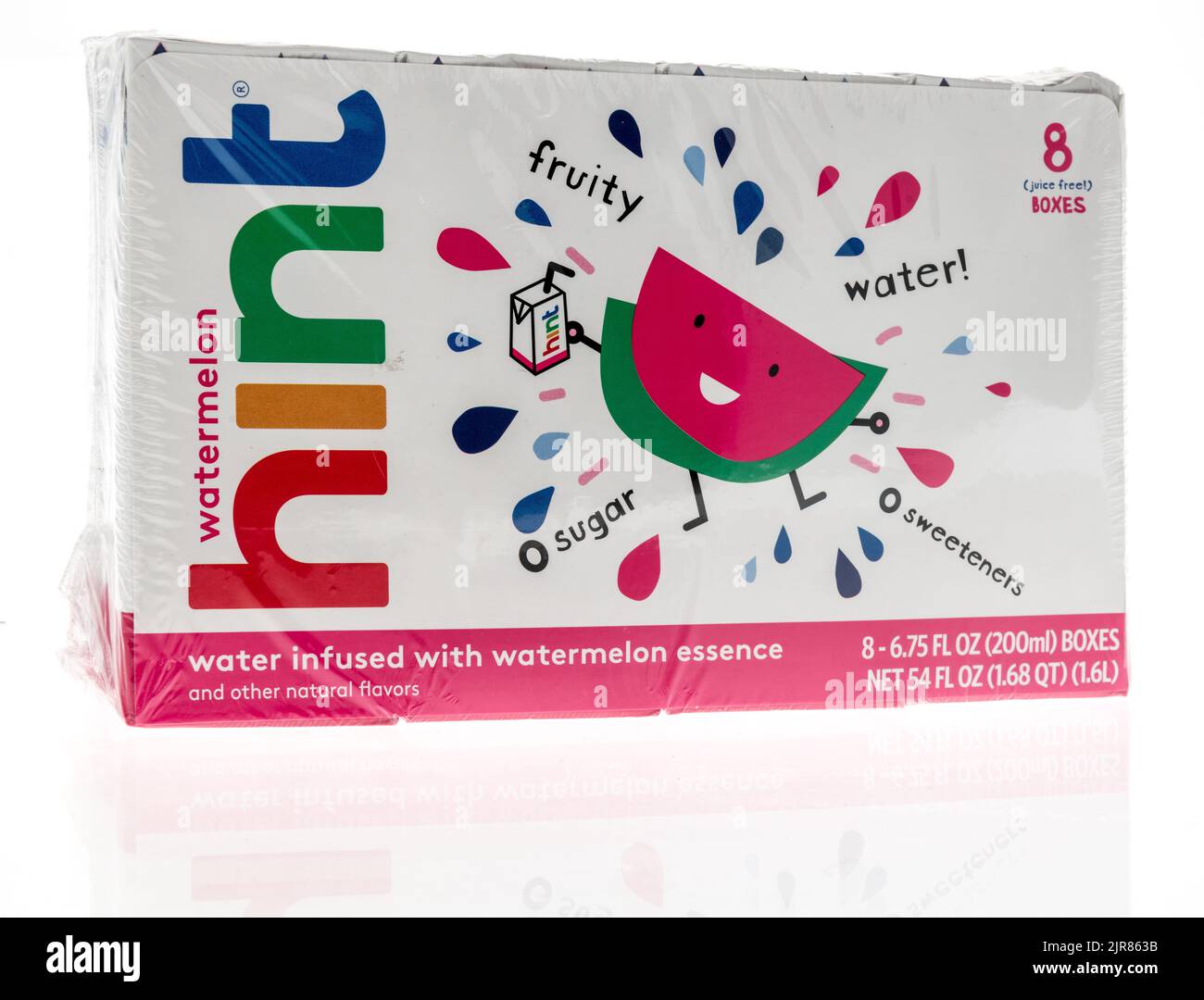 Winneconne, WI -1 May 2022: A package Hint fruity water on an isolated background Stock Photo