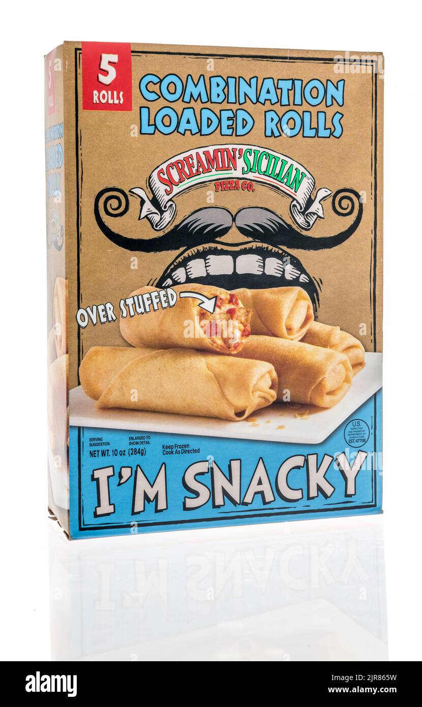 Winneconne, WI - 6 June 2022: A package of Screamin Sicillan over stuffed comination loaded rolls on an isolated background. Stock Photo