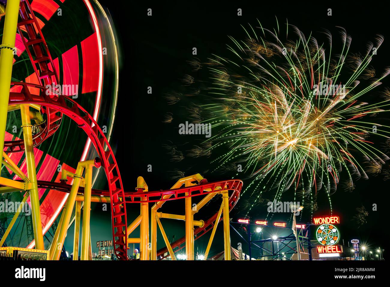 Coney Island Fireworks at Summertime, Brooklyn, New York, USA Stock