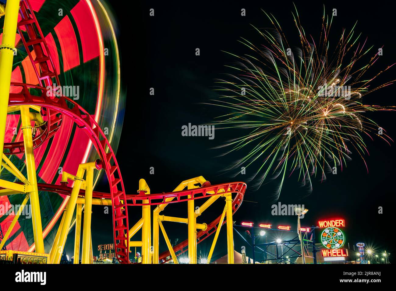 Coney Island Fireworks at Summertime, Brooklyn, New York, USA Stock