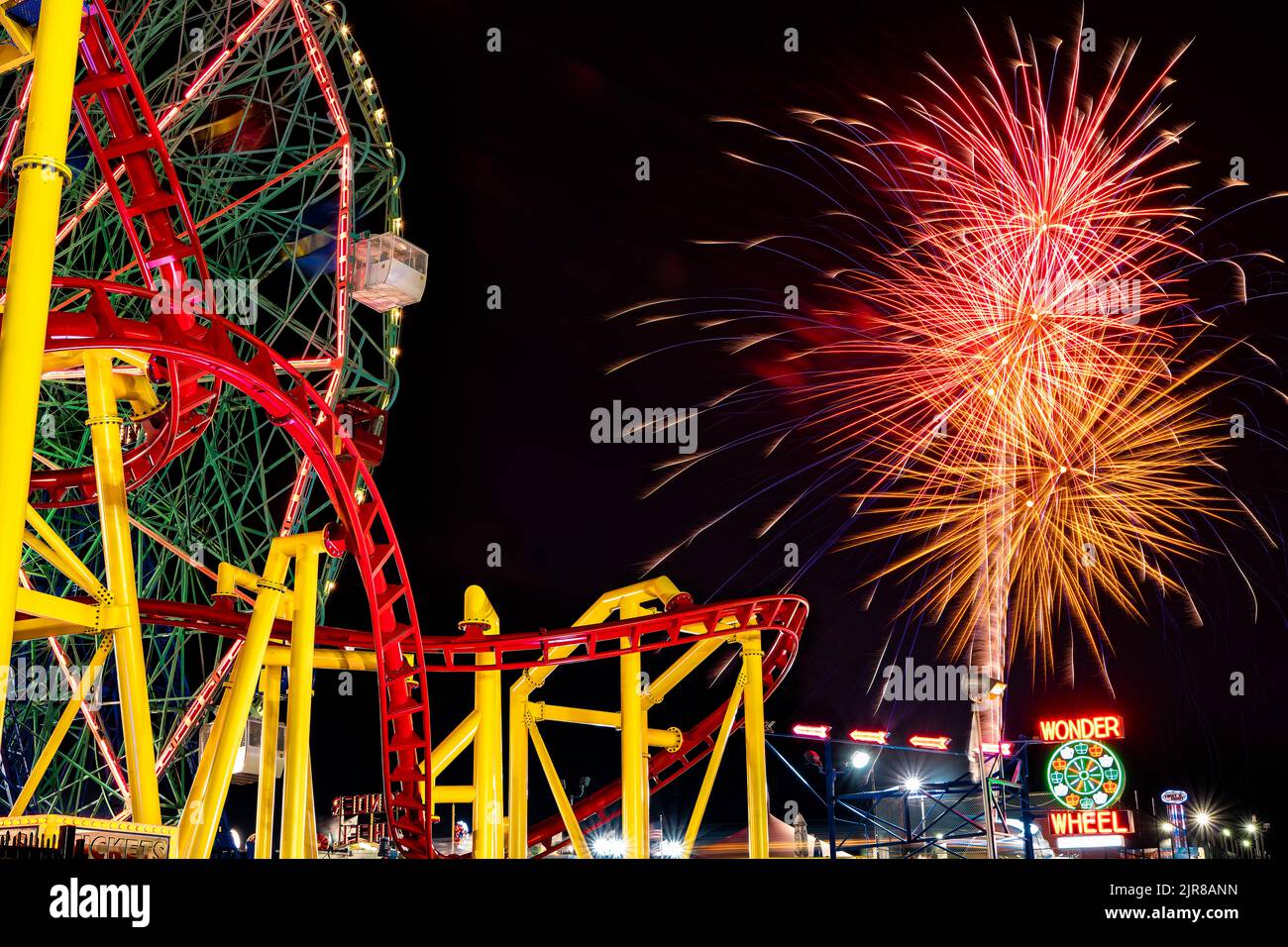 Coney Island Fireworks at Summertime, Brooklyn, New York, USA Stock