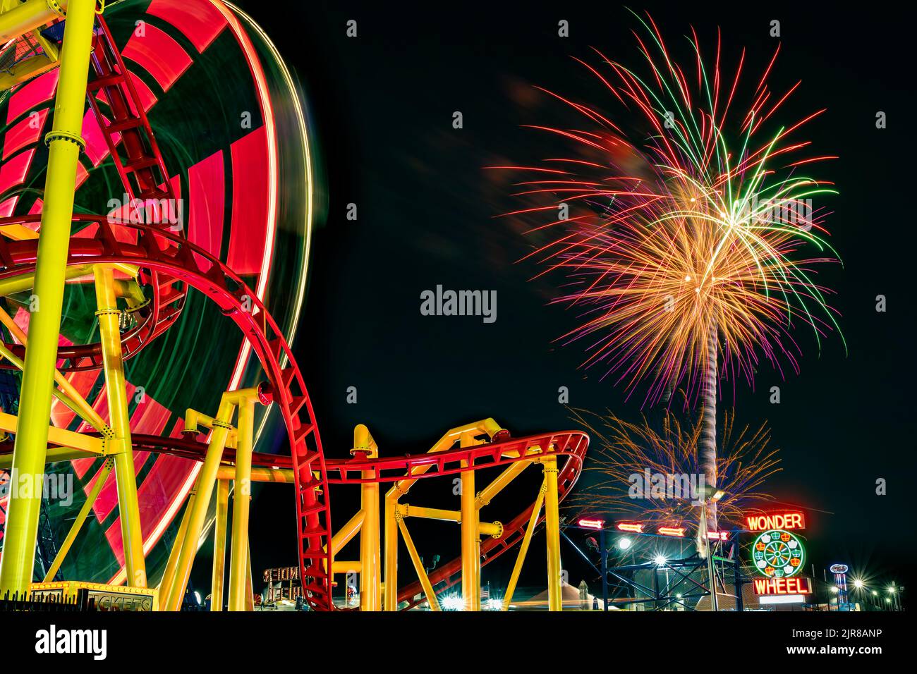 Coney Island Fireworks at Summertime, Brooklyn, New York, USA Stock