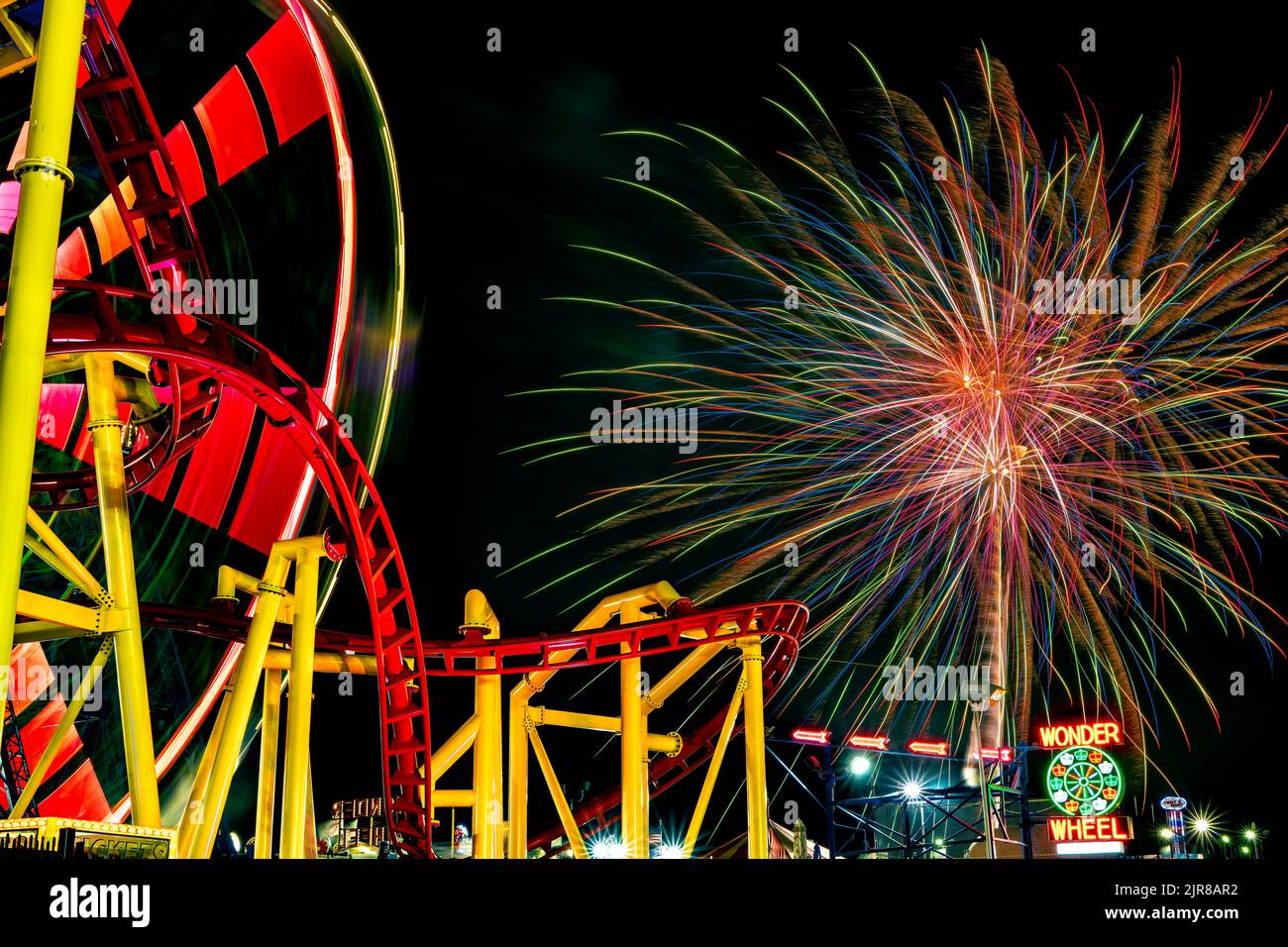Coney Island Fireworks at Summertime, Brooklyn, New York, USA Stock