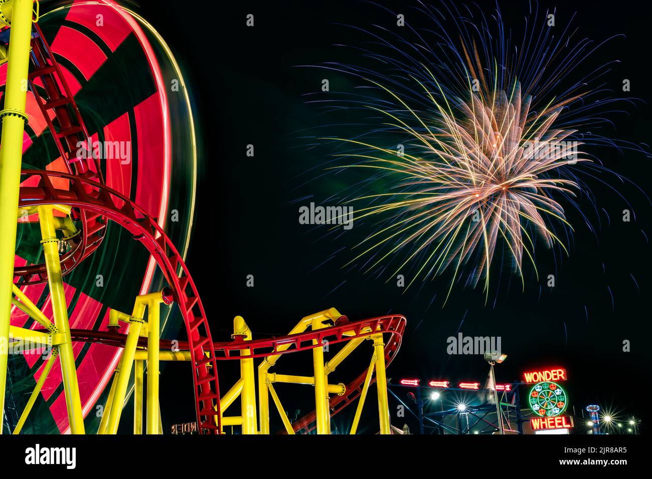 Coney Island Fireworks at Summertime, Brooklyn, New York, USA Stock