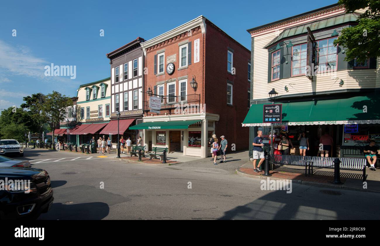 Summer afternoon on Main Street in Bar Harbor, Maine, USA. Stock Photo