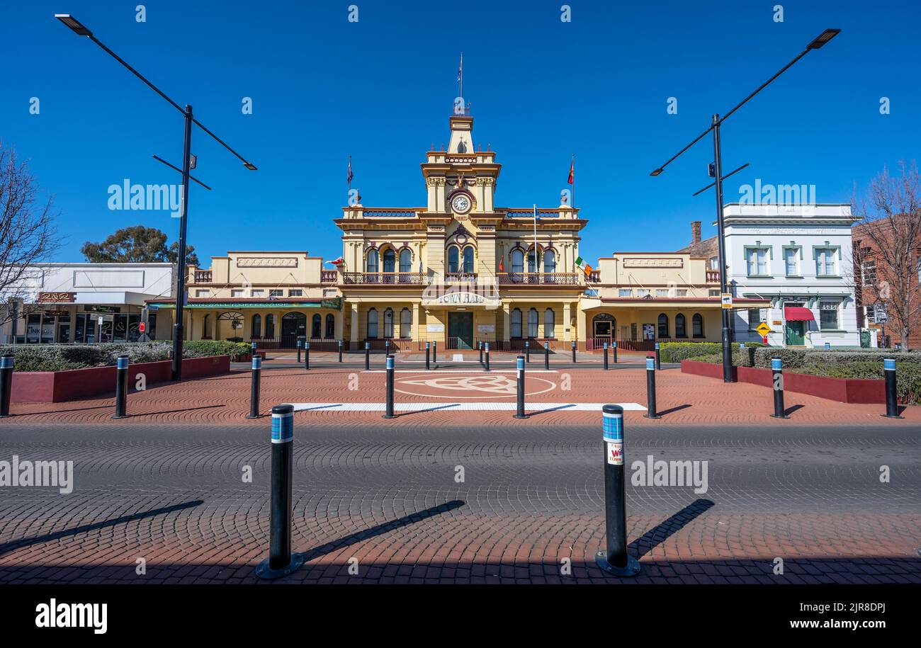 front facade of the historic town hall in glen innes, new england, new ...