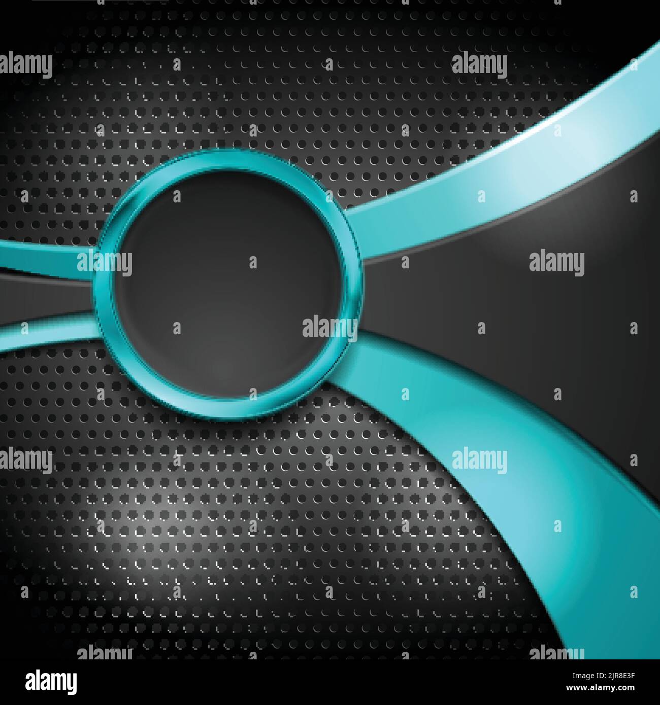 Abstract purple wave and black glossy circle on dark perforated ...