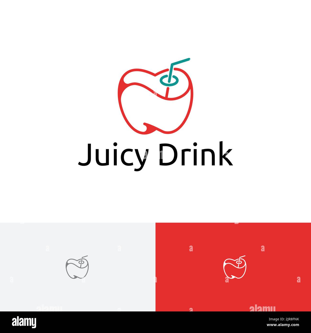 Juicy Drink Apple Fruit Juice Monoline Logo Stock Vector