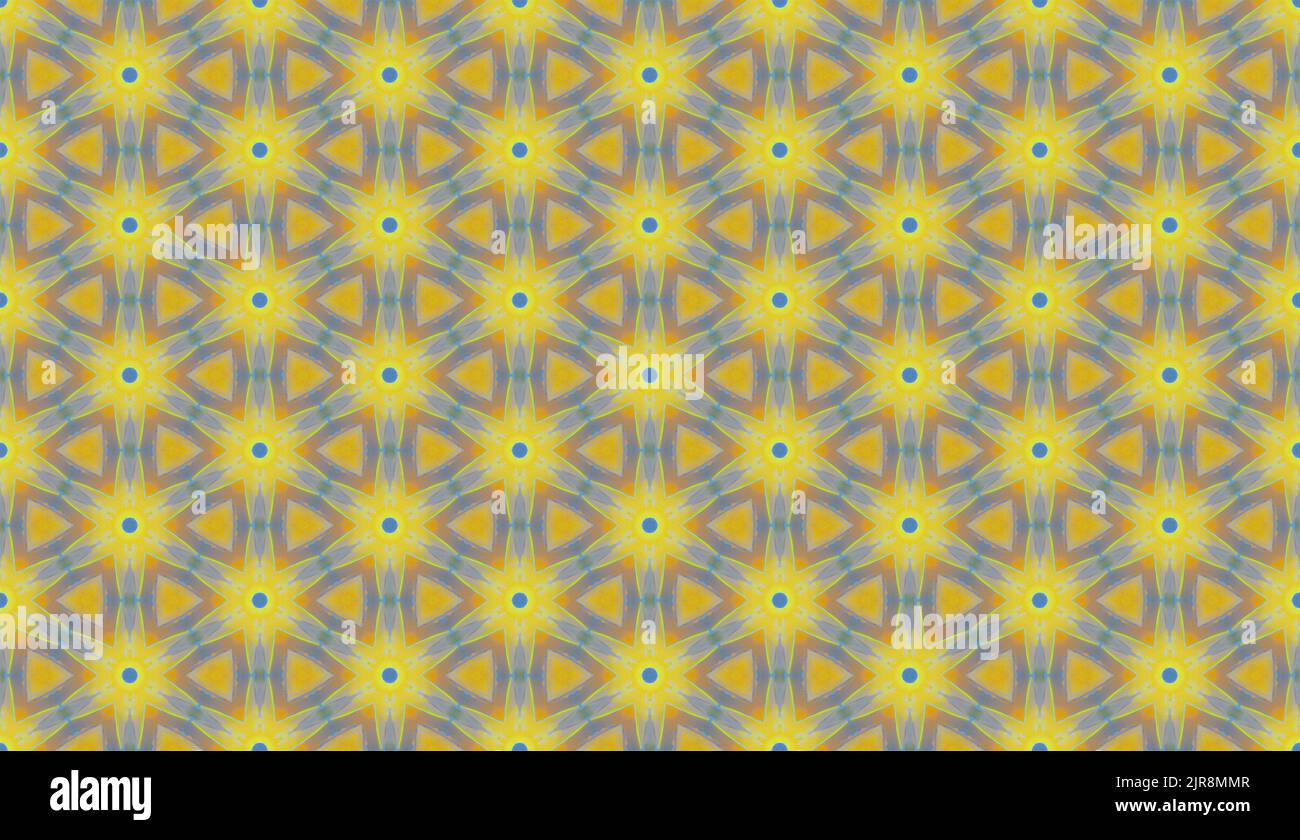Seamless repeat pattern of pastel yellow and blue circles and triangles ...