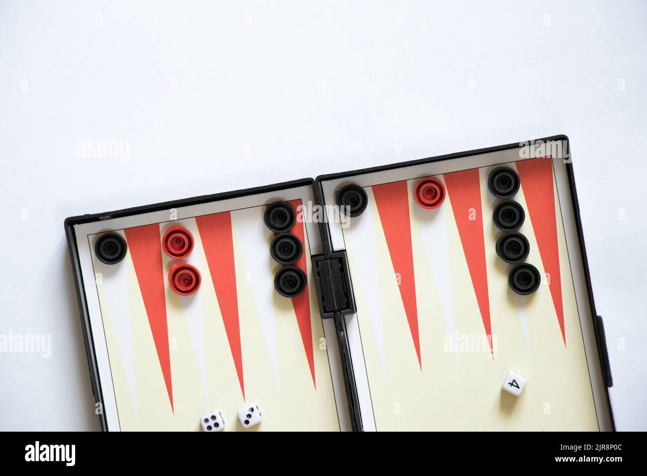 backgammon lie on a white background, backgammon game Stock Photo
