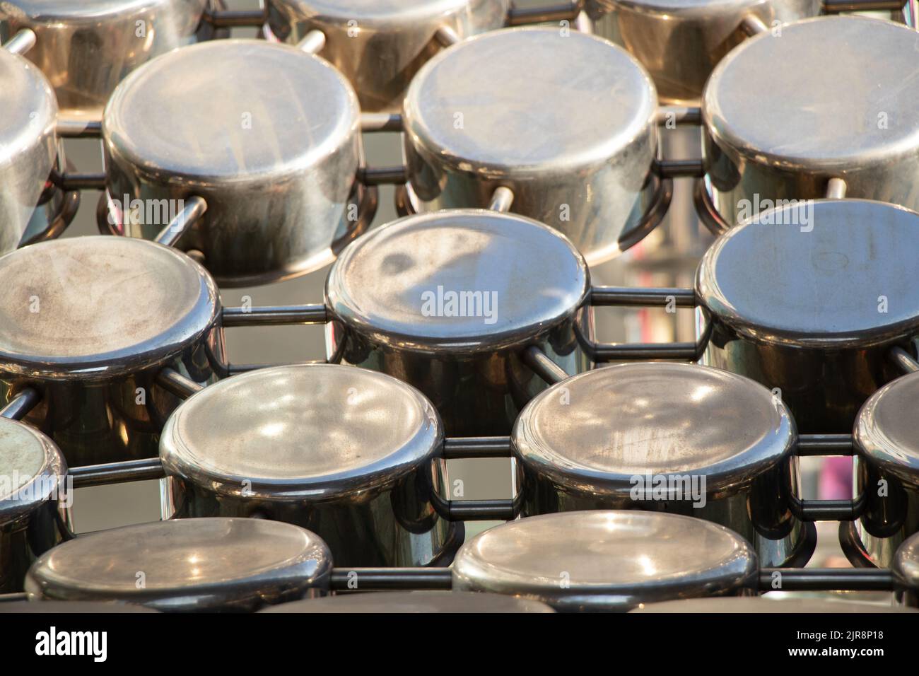kitchen pots outdoors in the sun, set of kitchen gray pots for ...