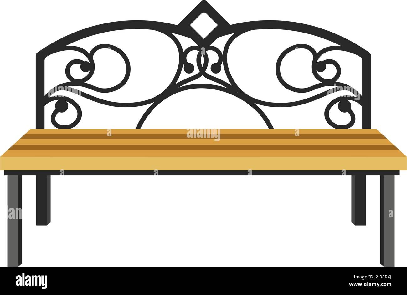 Wooden bench with ornaments, outdoors furniture Stock Vector
