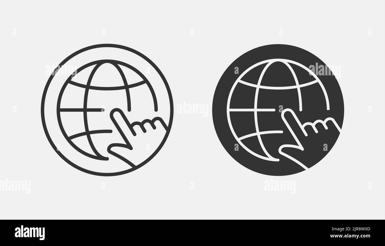 Hand with globe vector icon. Black illustration isolated on white ...