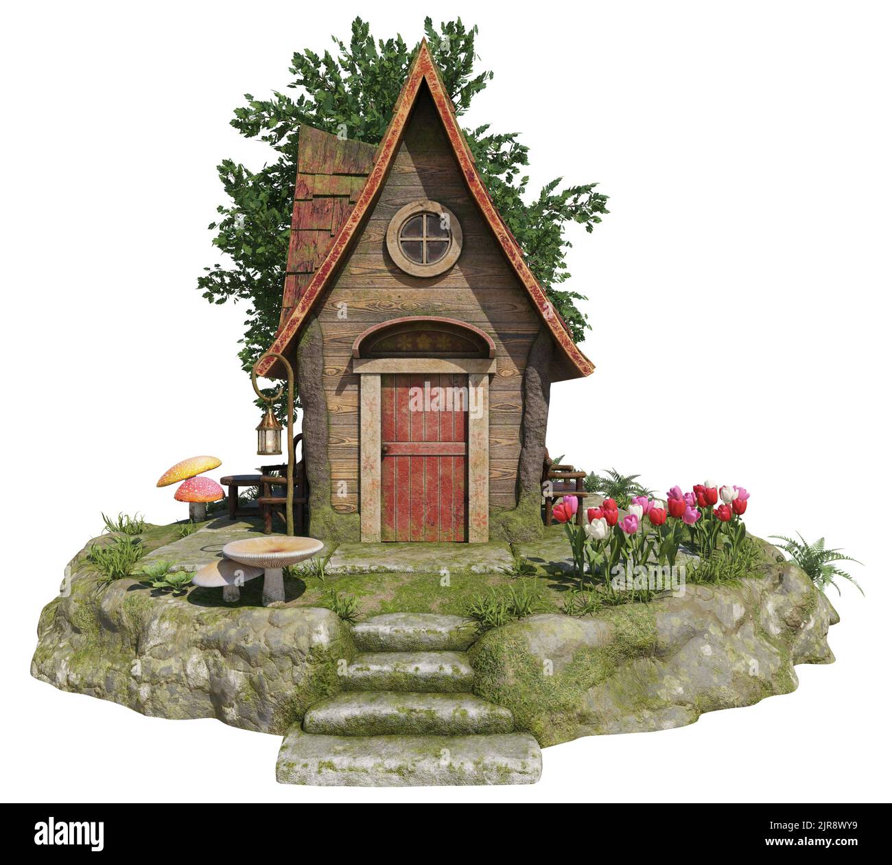 3D illustration forest fairy house isolated white background Stock