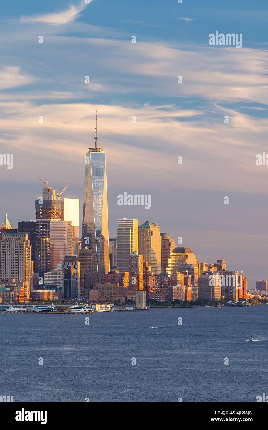 Downtown Manhattan skyline at sunset New York City Stock Photo - Alamy