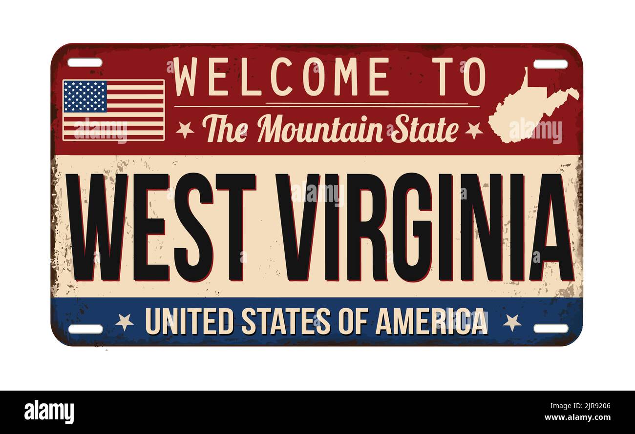 Welcome to West Virginia vintage rusty license plate on a white background, vector illustration Stock Vector
