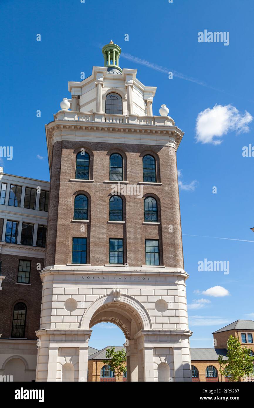 The tower of the new Royal Pavilion in Queen Mother Square, Poundbury, Dorset Stock Photo Alamy