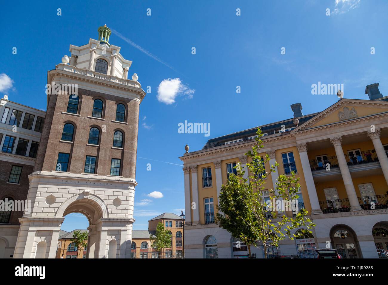 The tower of the new Royal Pavilion in Queen Mother Square, Poundbury