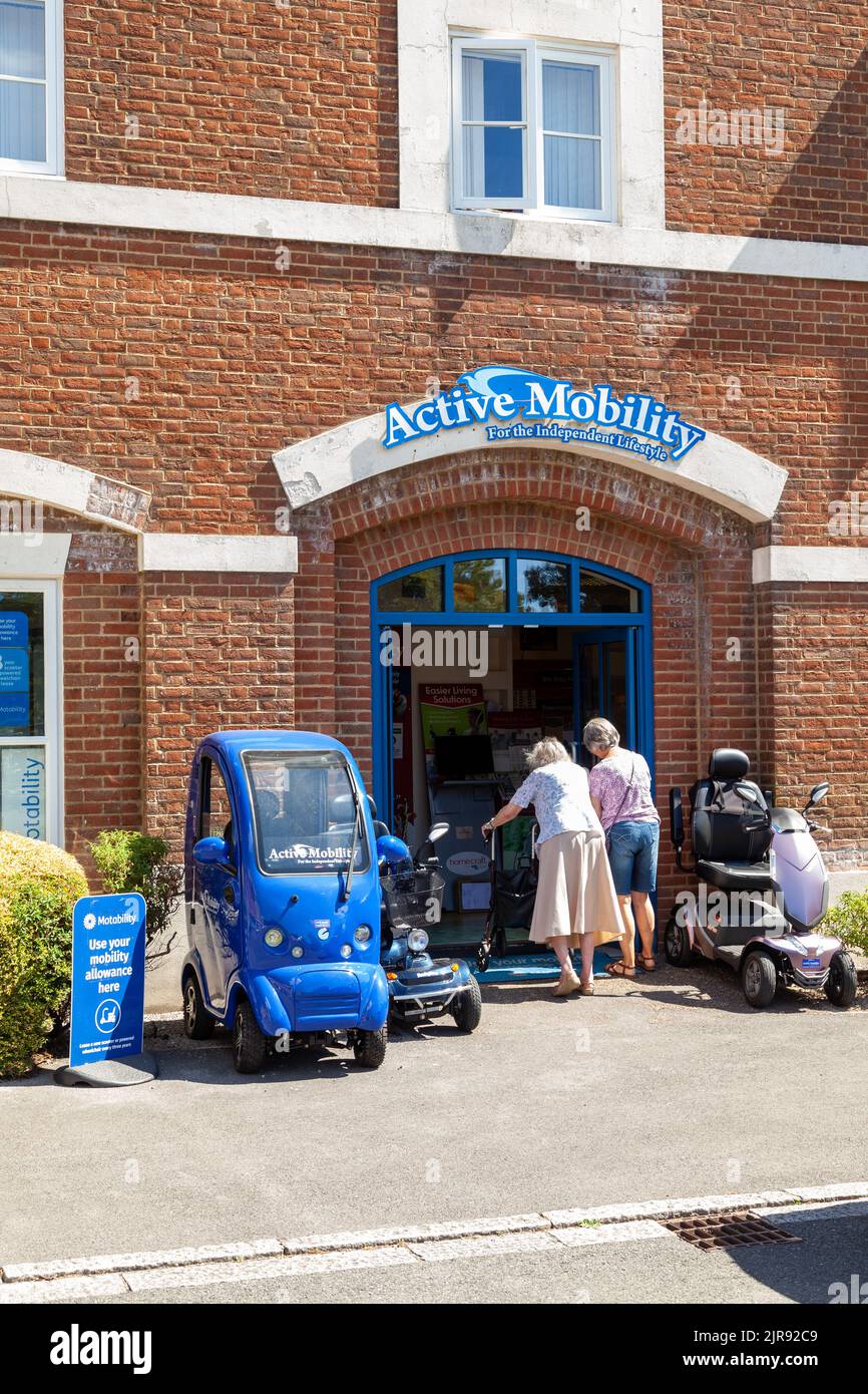 Active mobility shop in Poundbury Dorset with Mobility scooters outside