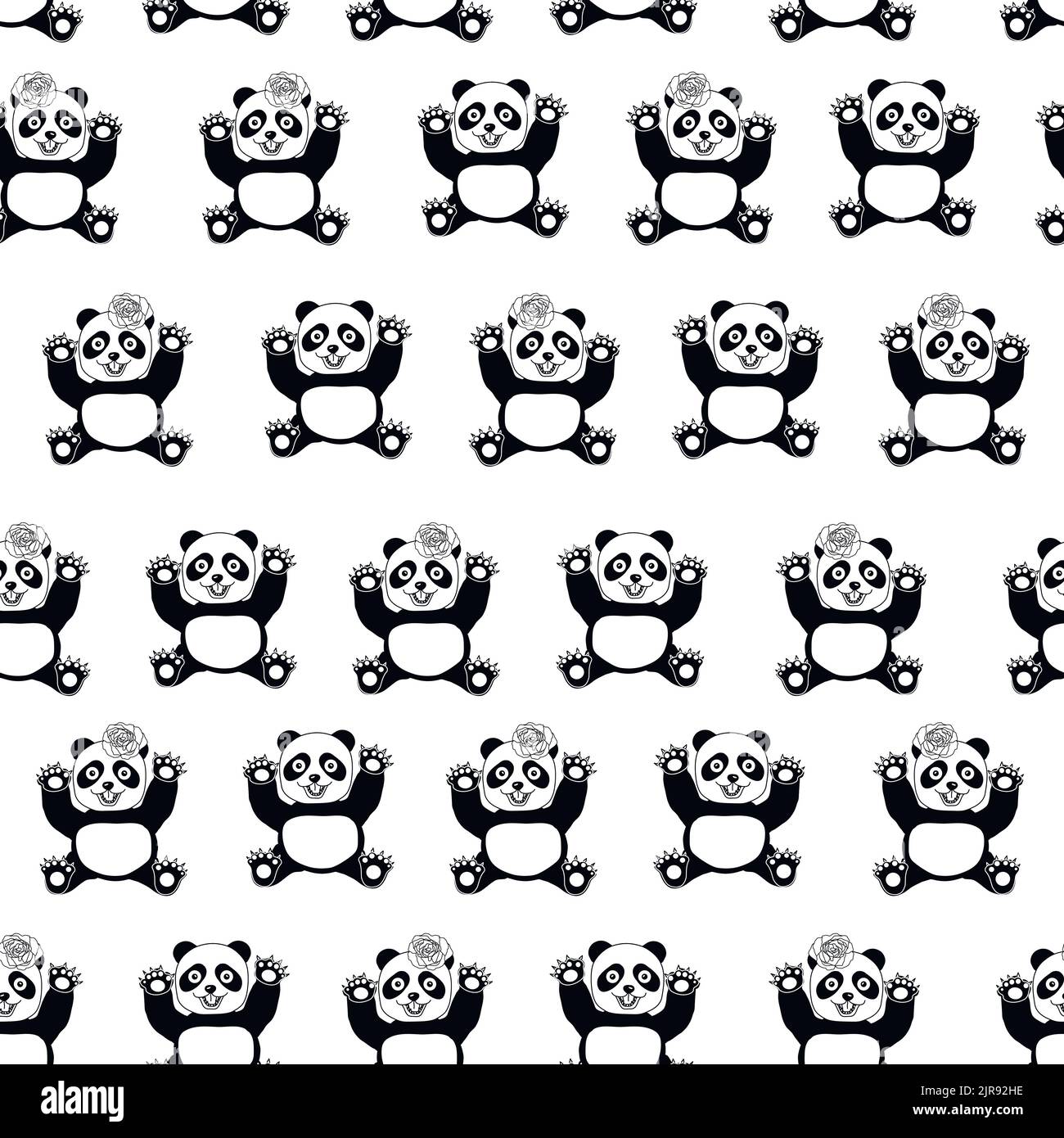 Pattern with panda. Seamless pattern with panda. Children s pattern. Panda with flower. Panda with rose. Animal with flower on Head. Vector Stock Vector