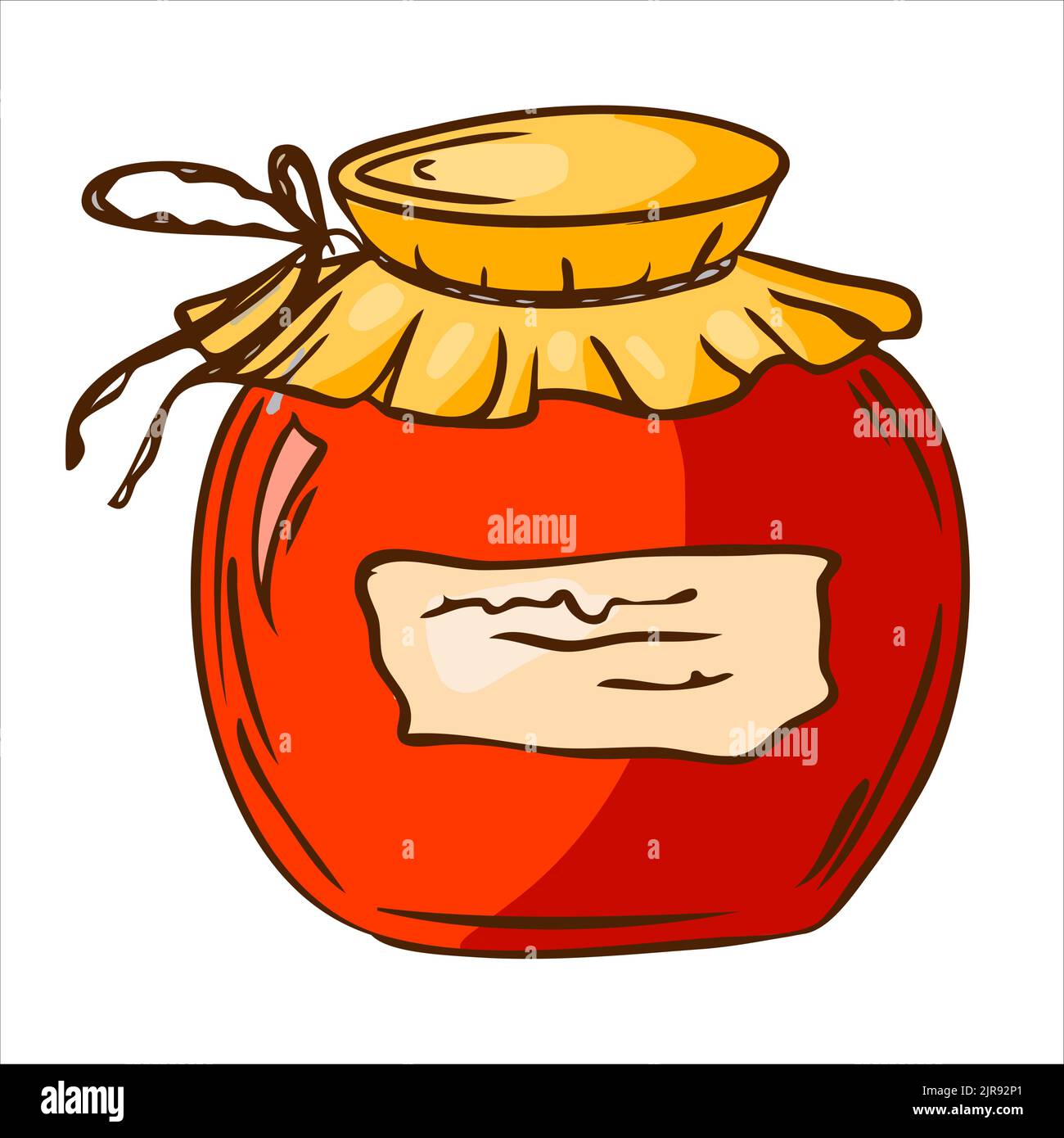 Glass jar with red berry jam. Vector illustration in hand drawn style