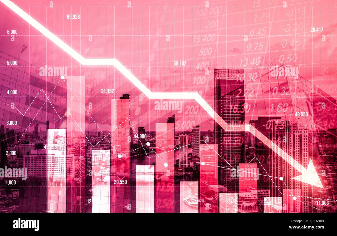 Stock market crash, declined economic, graph falling down and digital