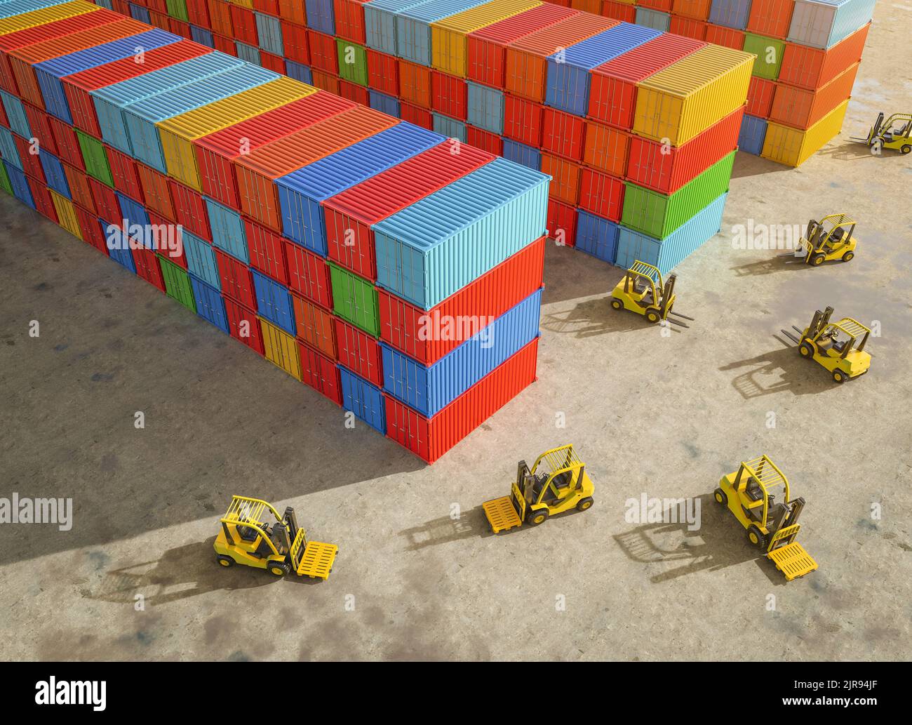 3d rendering forklift truck at container terminal Stock Photo Alamy
