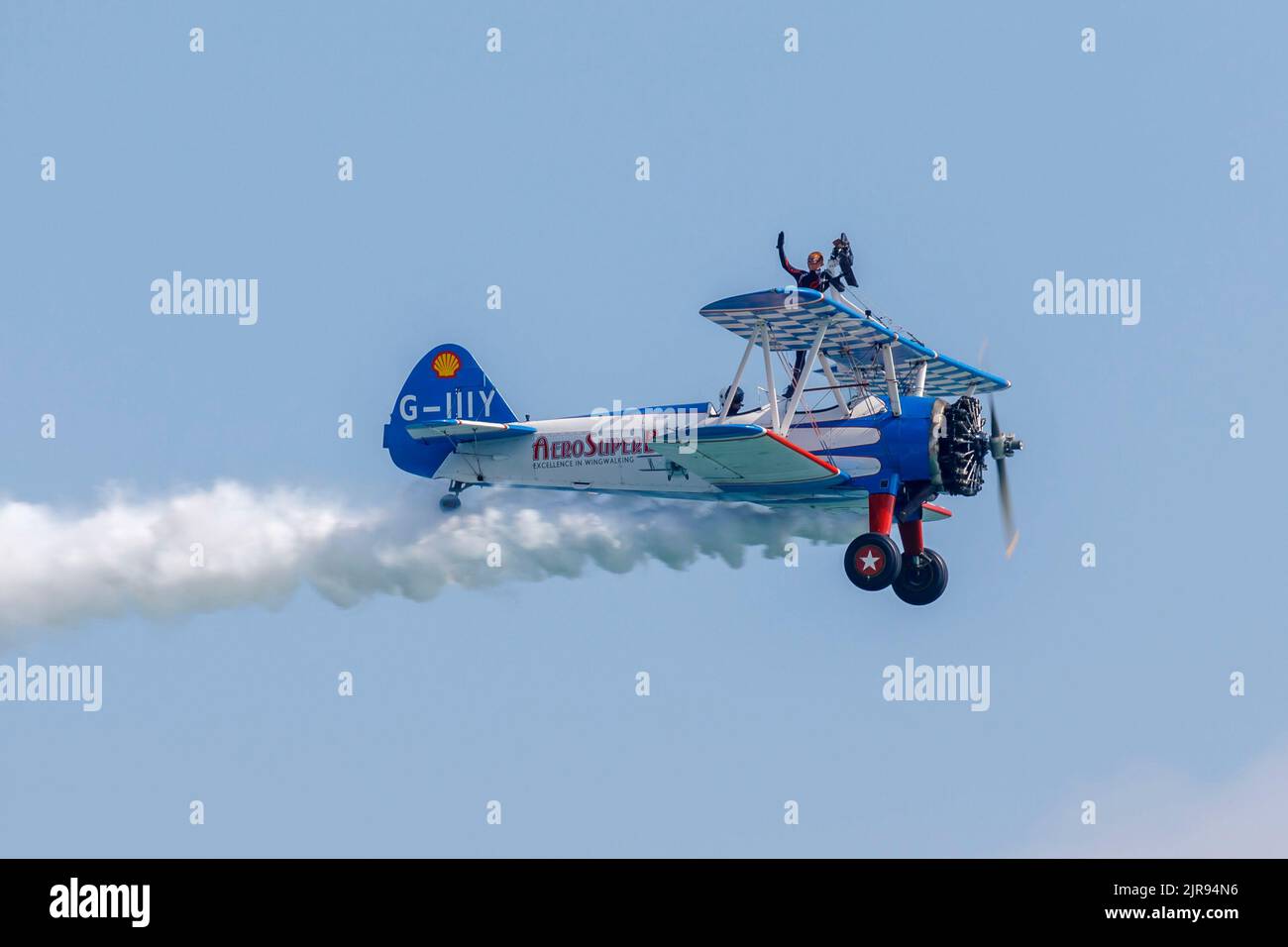 AeroSuperBatics Wingwalkers perform during an airshow in Eastbourne, Susssex, UK Stock Photo