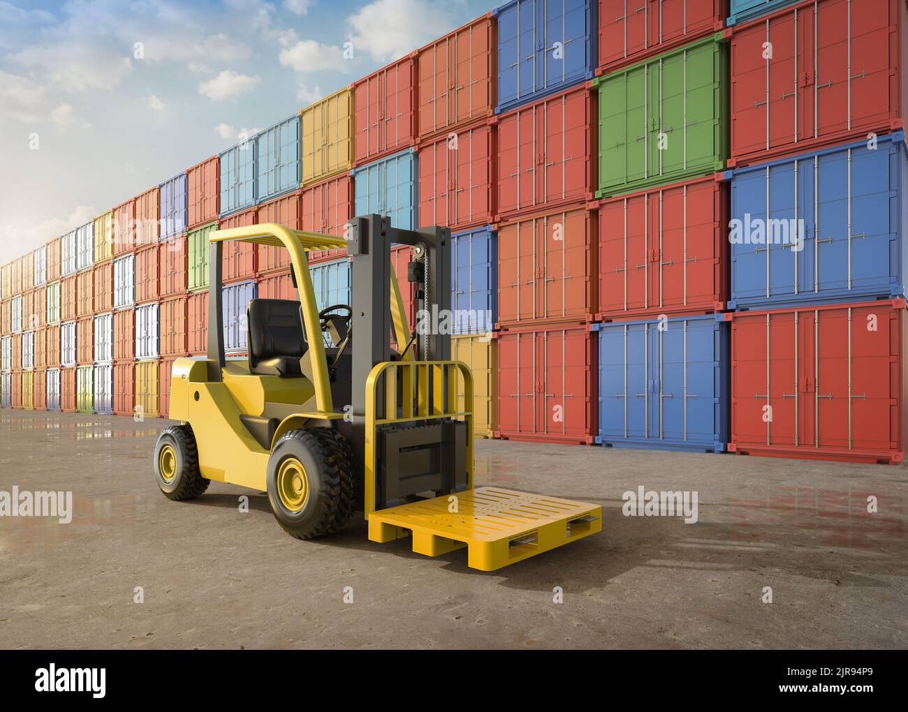 3d rendering forklift truck at container terminal Stock Photo Alamy