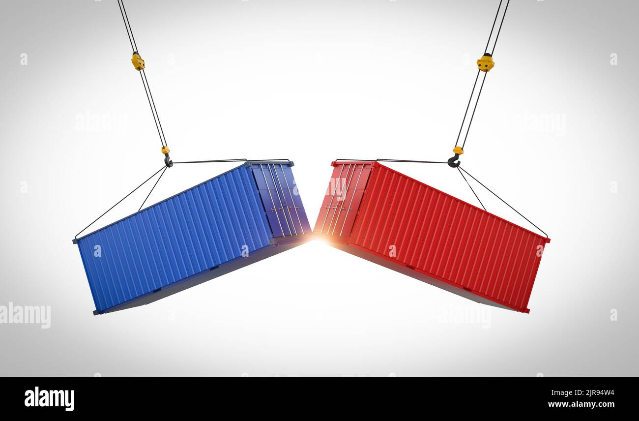 Logistic business competition concept with 3d rendering red and blue ...