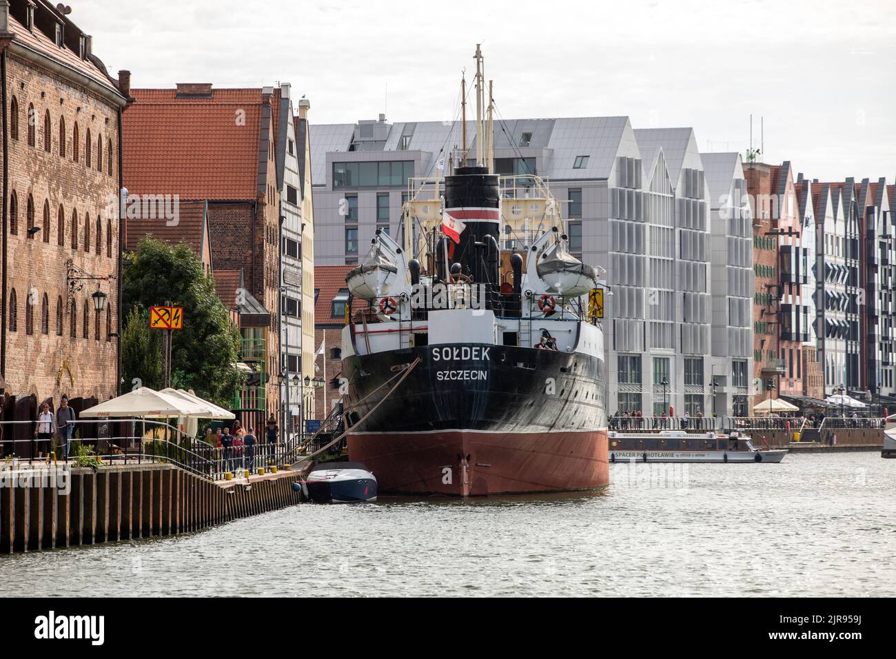 Gdansk, Poland - Sept 9, 2020: Soldek the first ship built in Poland after World War II to the Gdansk shipyard and museum ship today Stock Photo