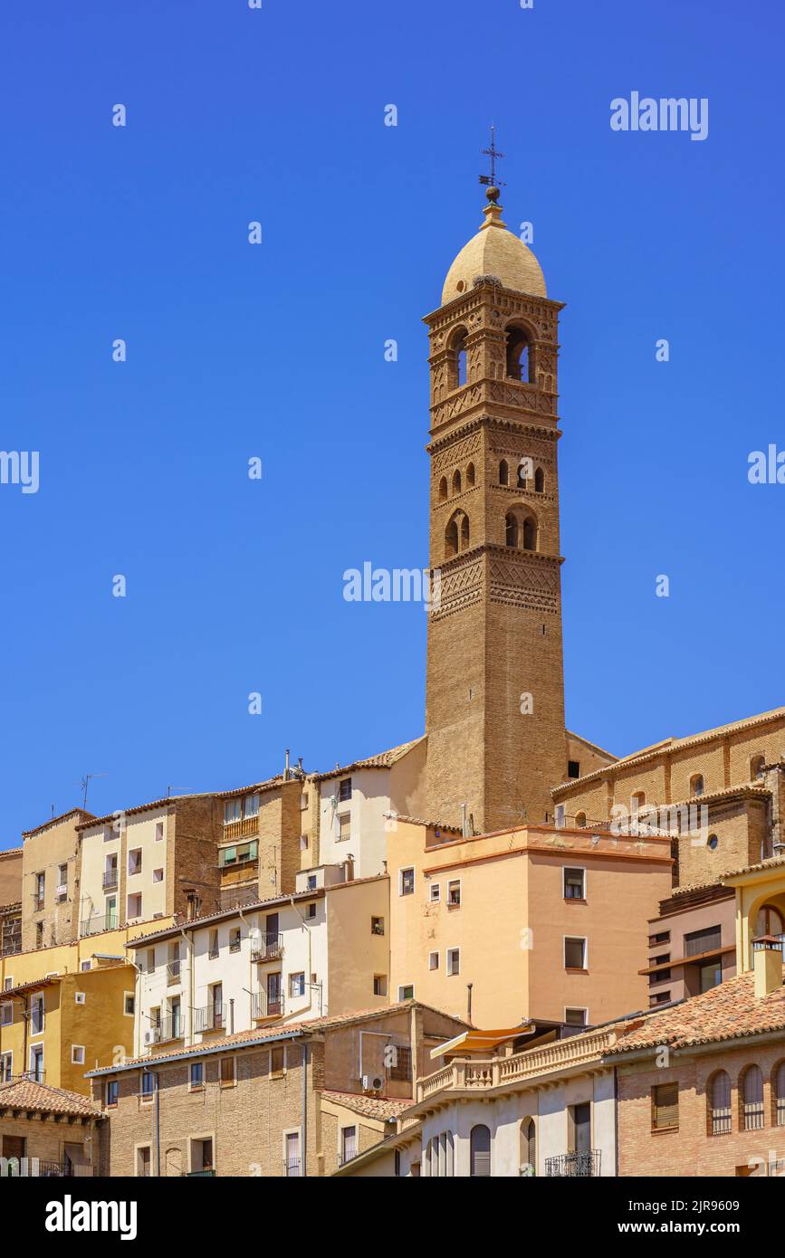 View of Tarazona old town with the Saint Magdalene steeple in Aragon, Spain Stock Photo