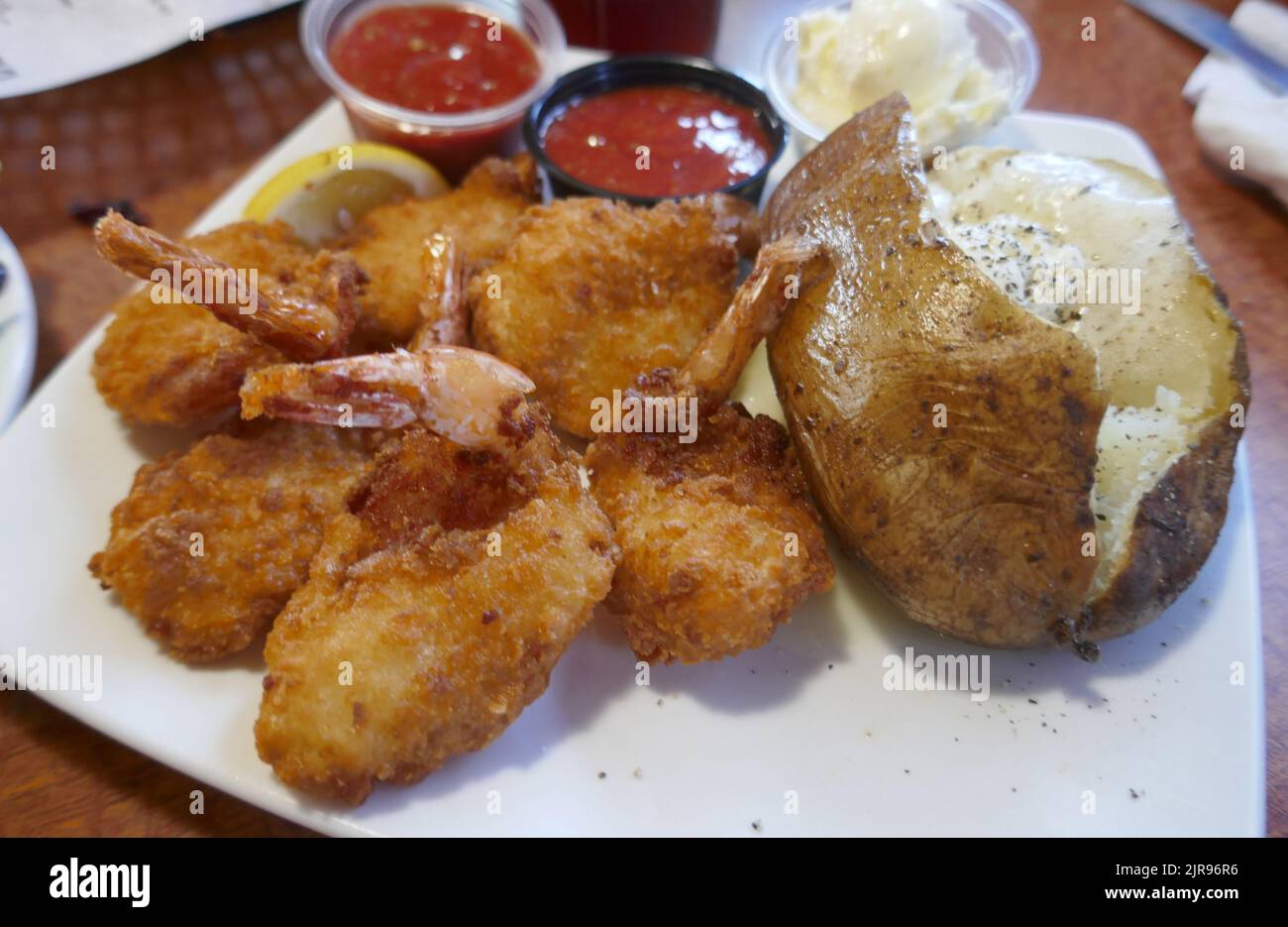 Inglewood, California, USA 19th August 2022 Fried Shrimp and Baked
