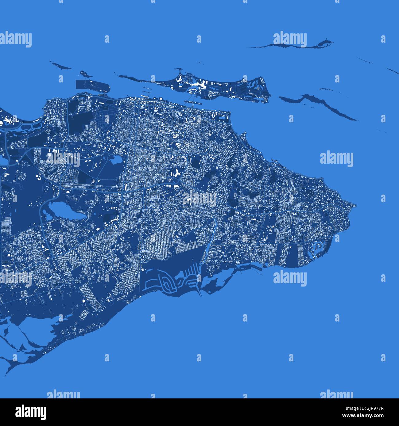 Detailed vector map poster of Nassau city administrative area. Blue