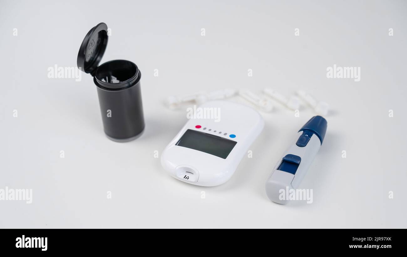 Home blood glucose test kit. lancet pen, needles and text