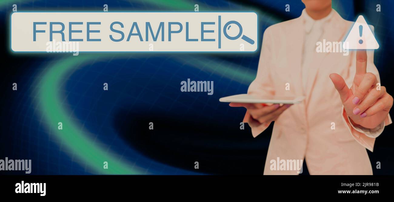 Writing displaying text Free Sample. Word for portion of products given ...