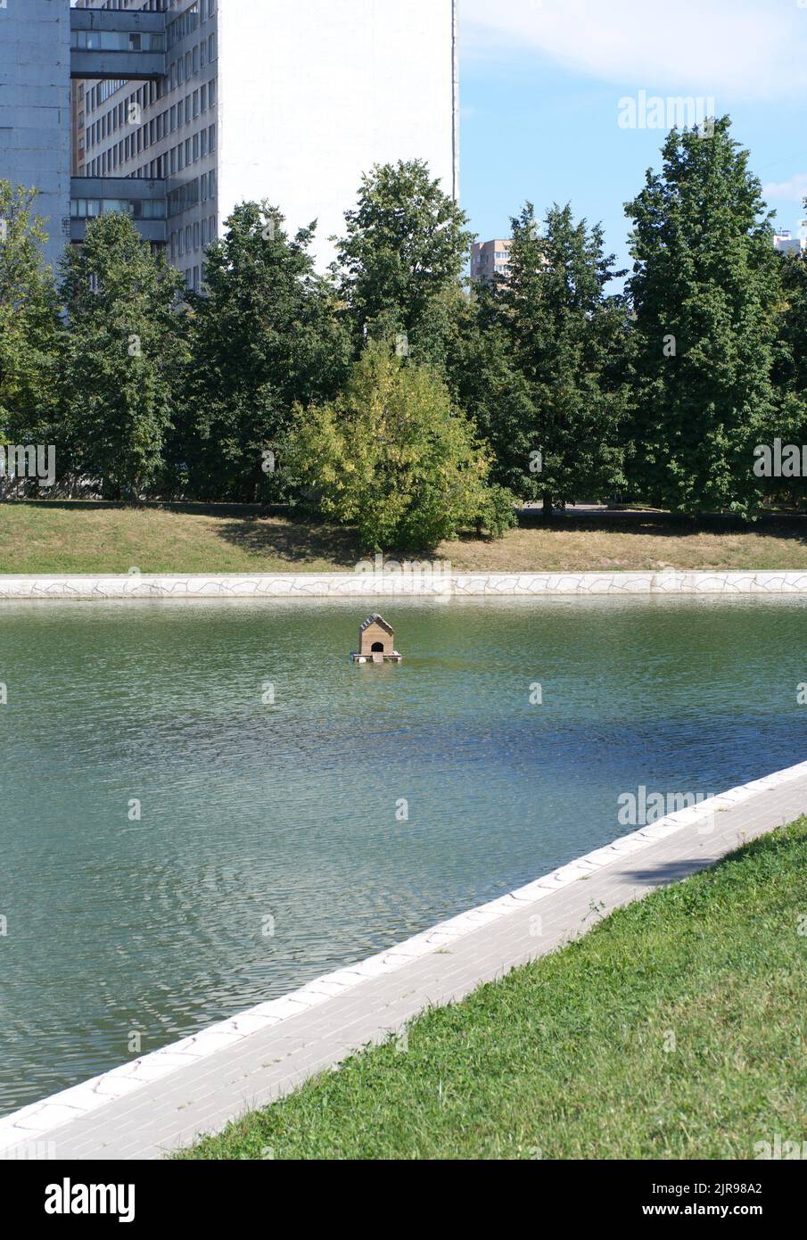 pond in city park at dry sunny summer day Stock Photo - Alamy