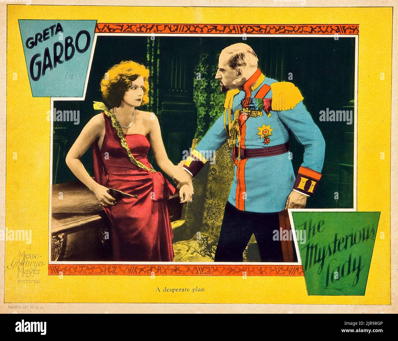 Lobby card - The Mysterious Lady (1928) - a Metro-Goldwyn-Mayer silent film starring Greta Garbo Stock Photo