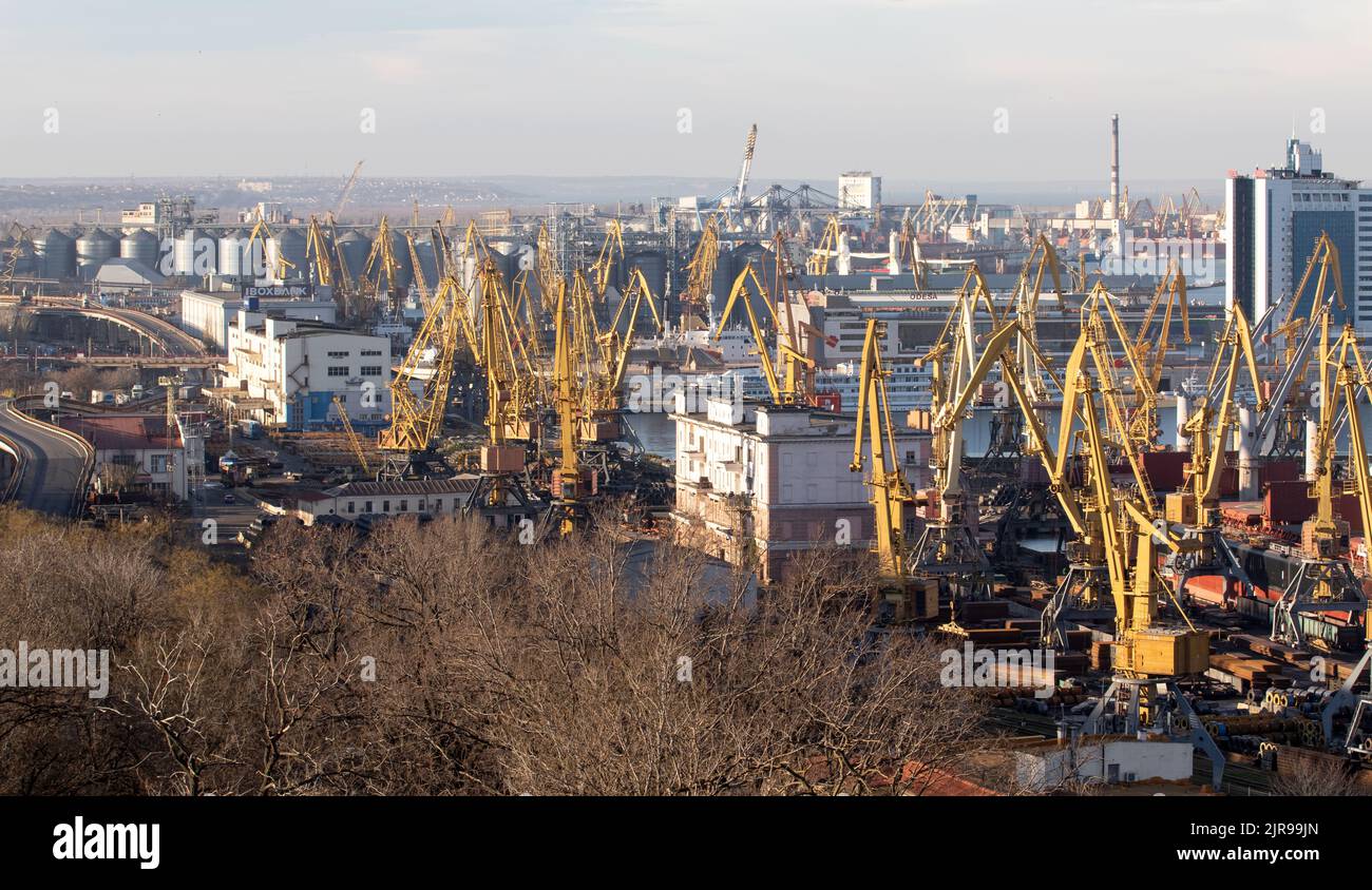 ODESSA, UKRAINENOVEMBER 27, 2021 Odessa commercial sea port in peacetime 4 months before start