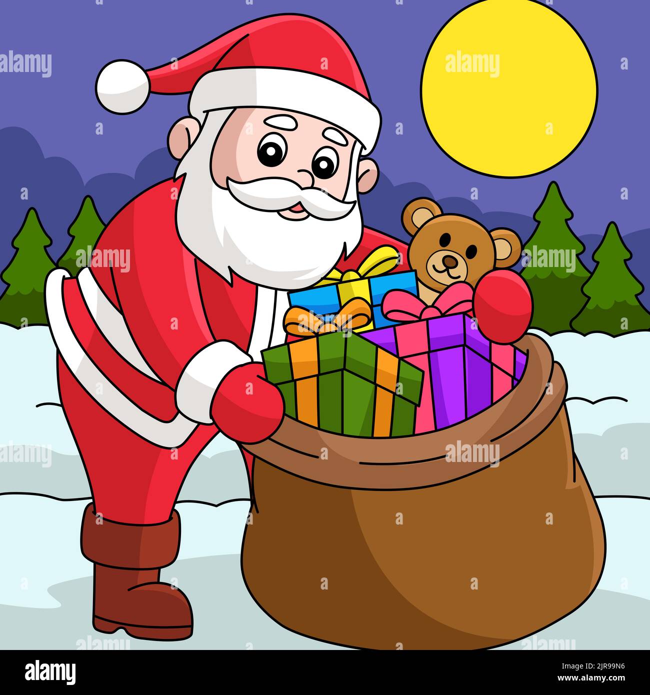 Christmas Santa Claus With Bag Colored Cartoon Stock Vector Image & Art
