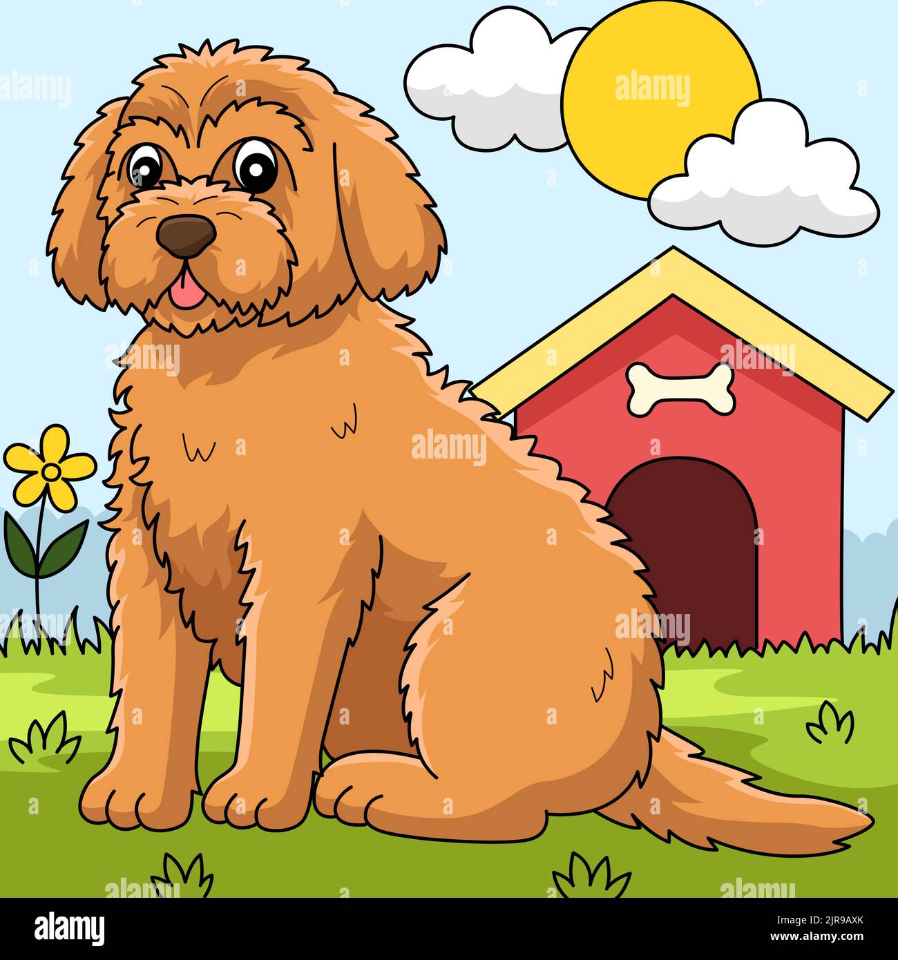 Goldendoodle Dog Colored Cartoon Illustration Stock Vector
