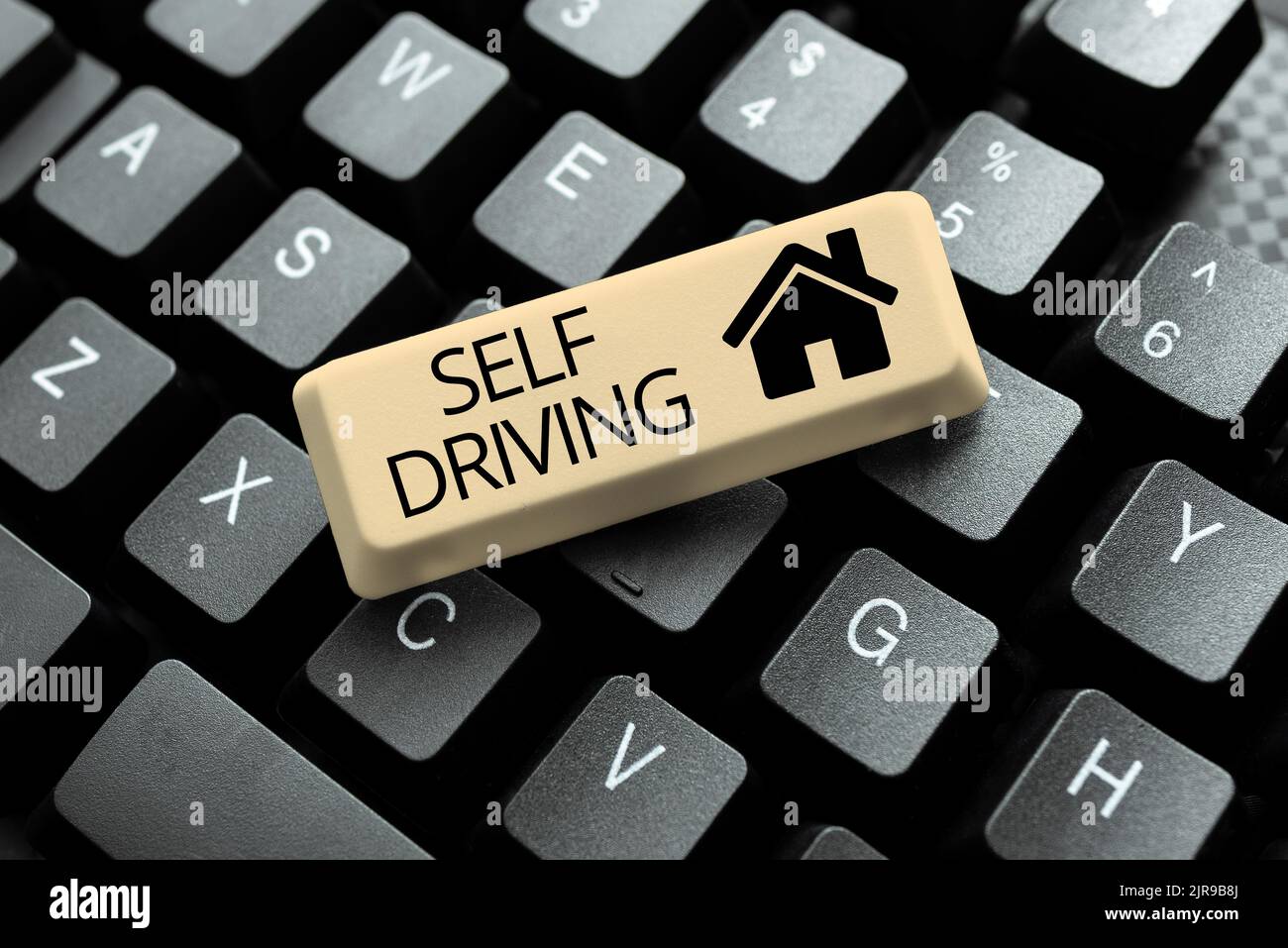 Text sign showing Self Driving. Internet Concept Autonomous vehicle ...
