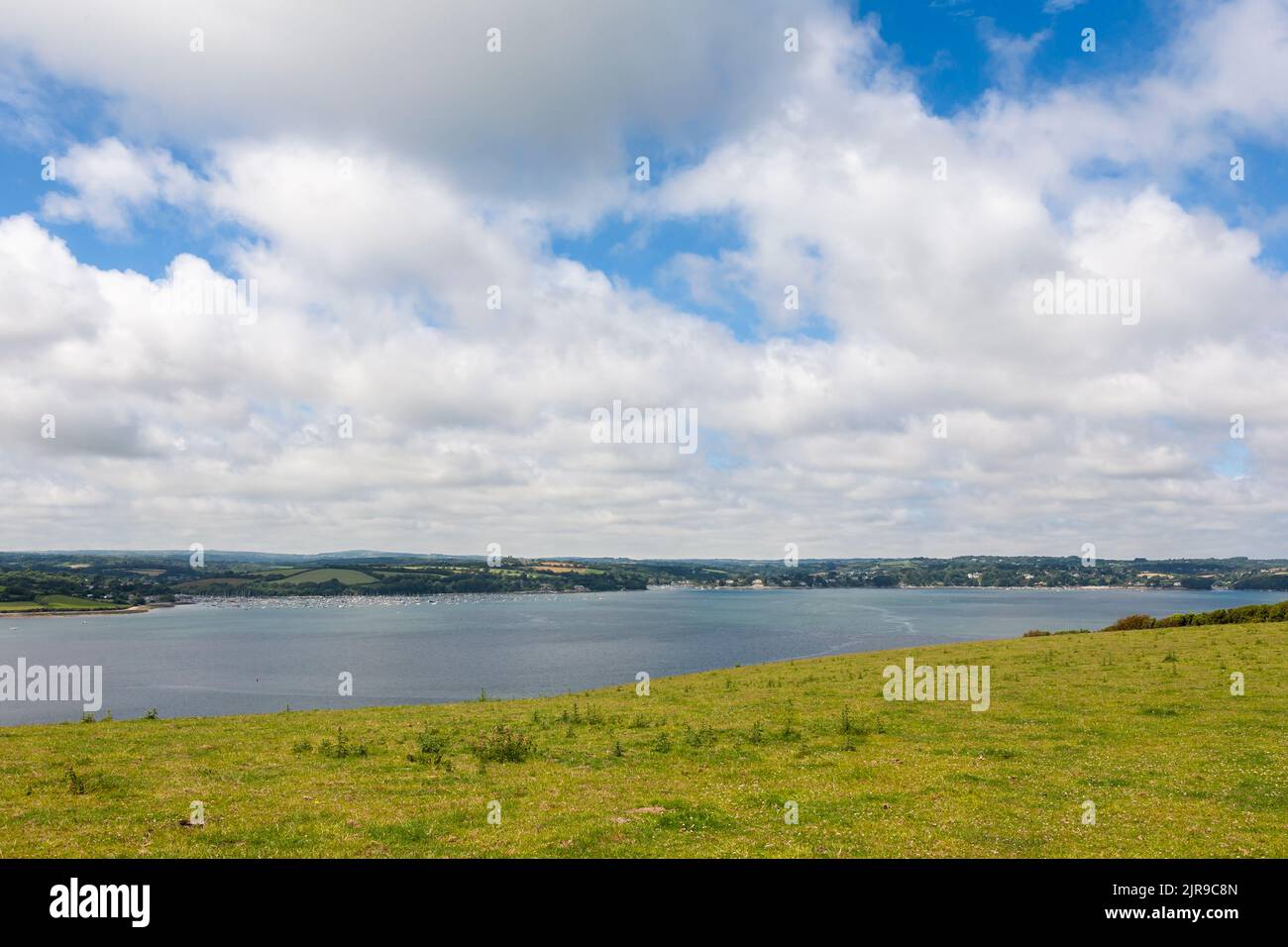 The Carrick Roads from a field above the estuary Roseland Peninsula