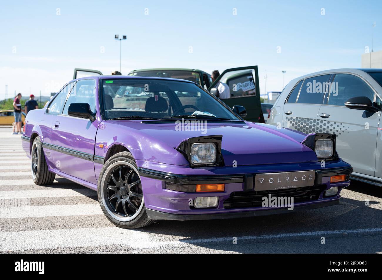 A front view of a purple classic Japanese thirdgeneration Honda Prelude Stock Photo Alamy