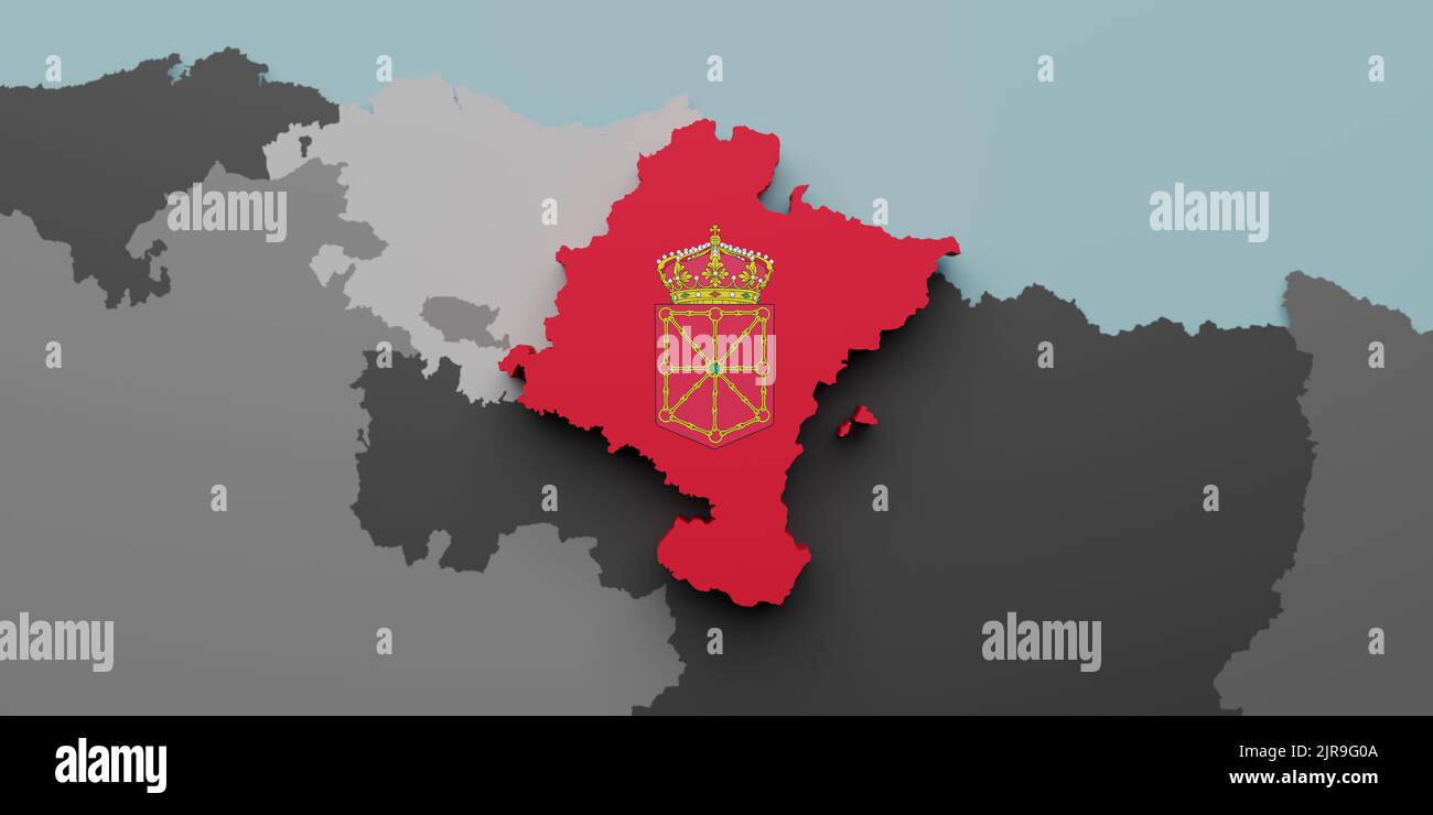 3d rendering of a Navarra Spanish Community flag and map Stock Photo