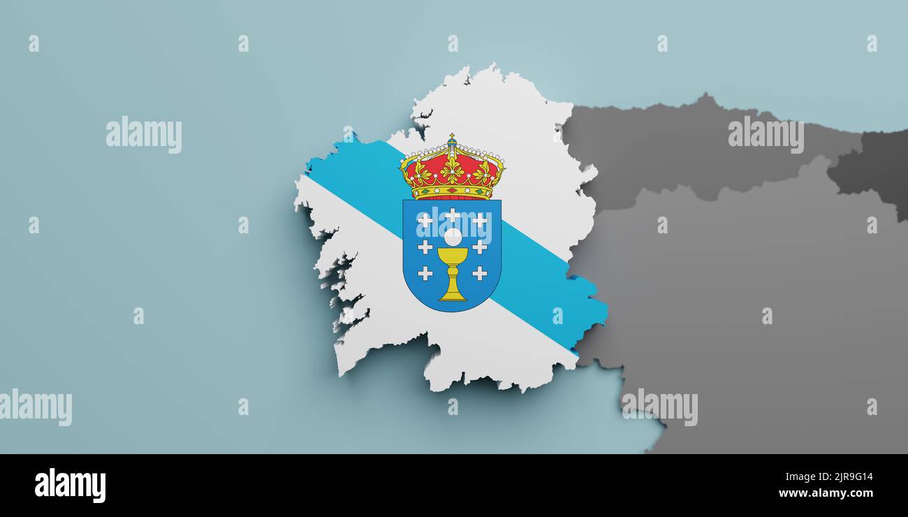 3d rendering of a Galicia Spanish Community flag and map Stock Photo