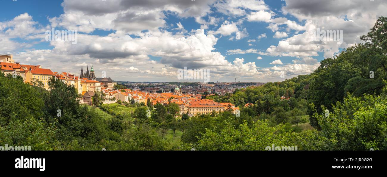 Prague cityscape panorama - city landscape with the Prague castle, Czech republic Stock Photo