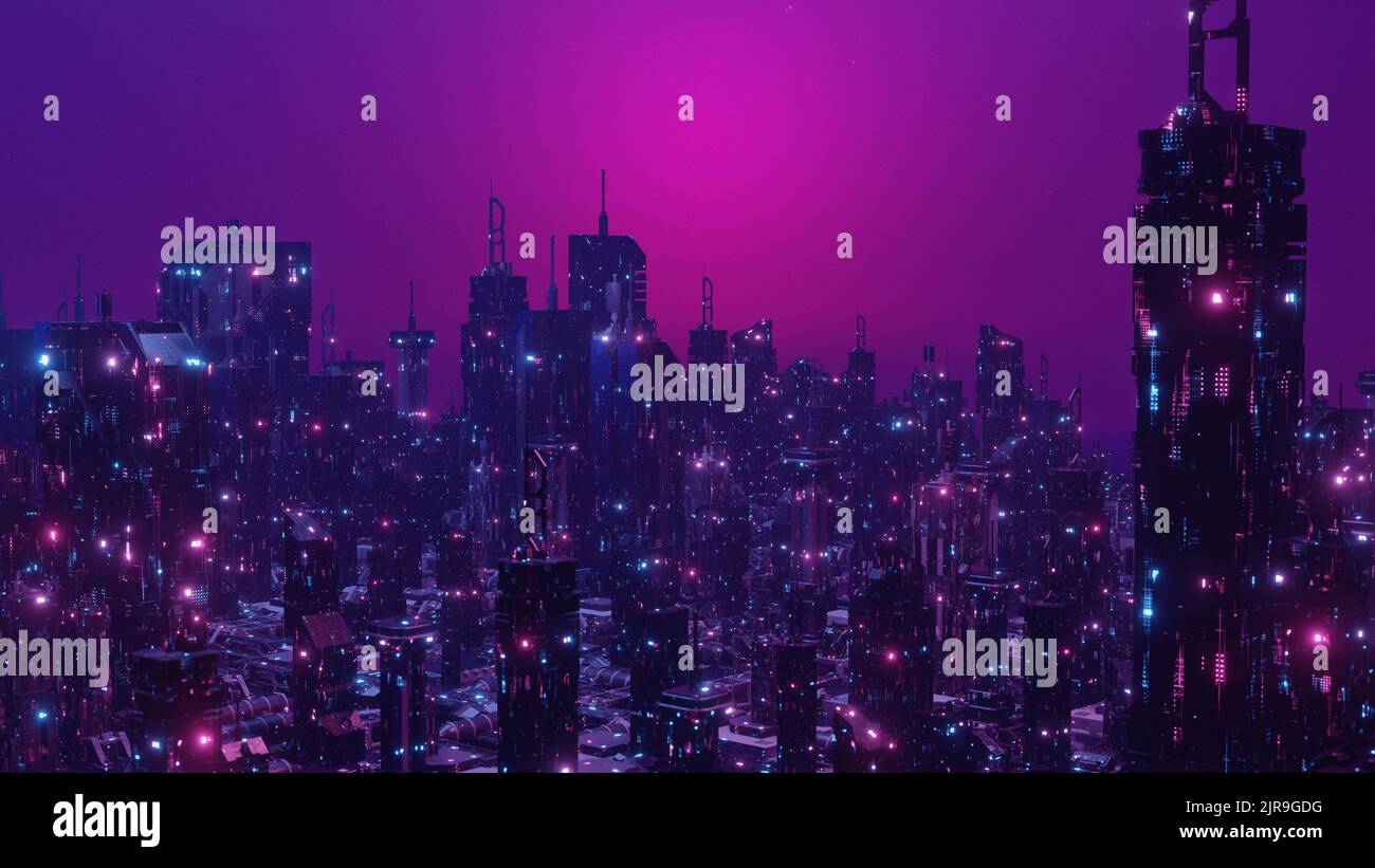 Cyber City Rave City Illustration At Night Cyber City Disco Future Wallpaper Background ...