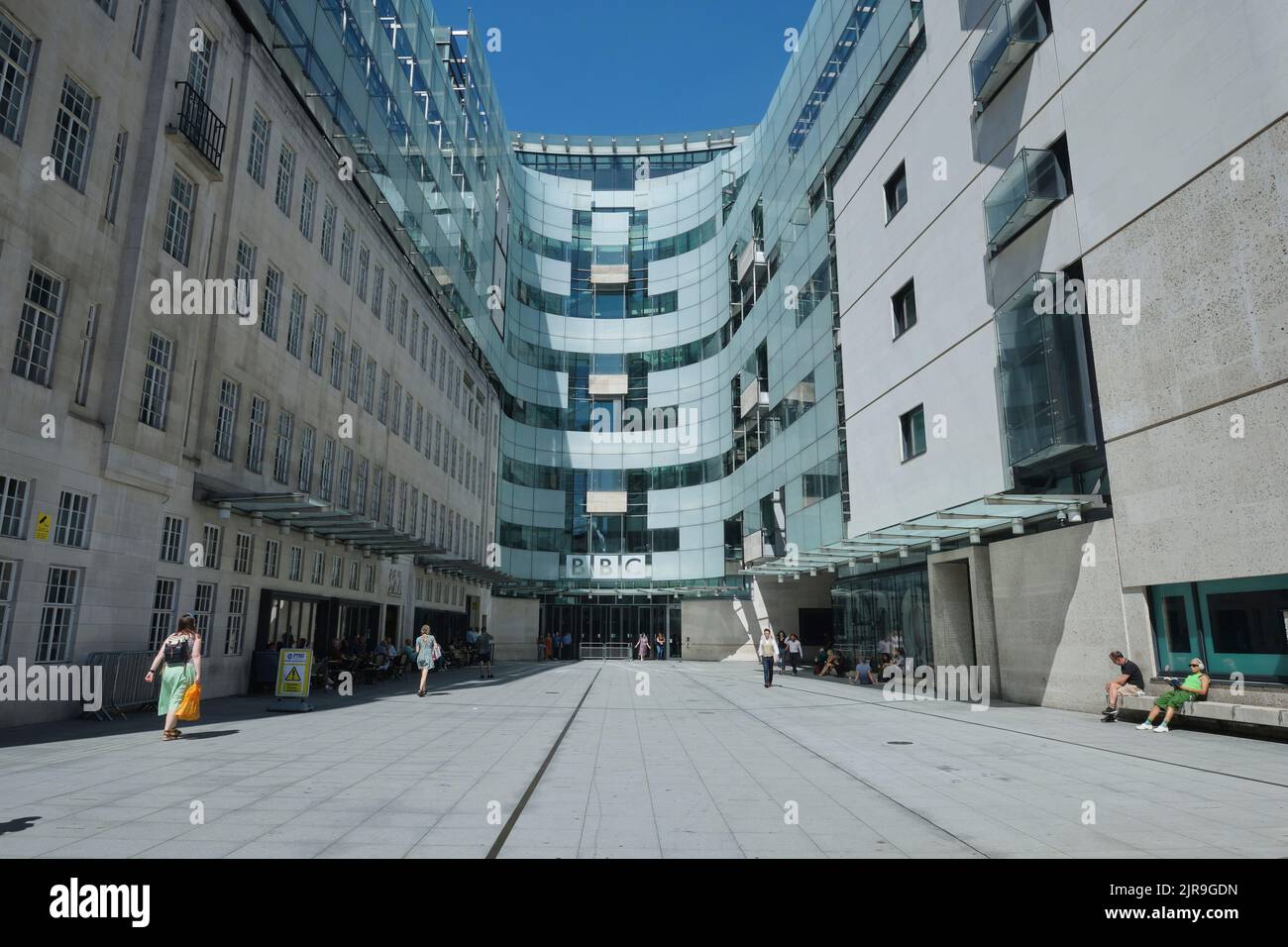 Exterior view of the main entrance to the BBC in London Stock Photo